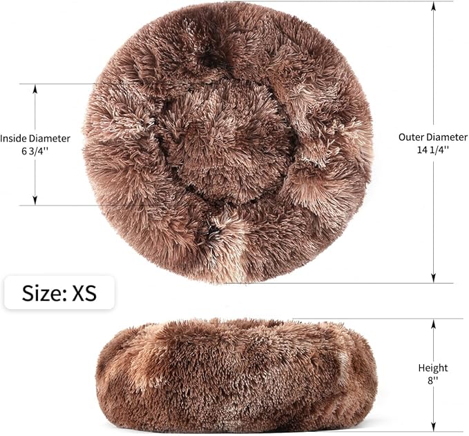NOYAL Calming Donut Dog Bed for Small to Medium Dogs & Cats - Plush Faux Fur Anti-Anxiety Pet Bed with Machine Washable Cover & Non-Slip Base