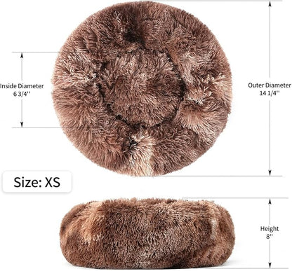 NOYAL Calming Donut Dog Bed for Small to Medium Dogs & Cats - Plush Faux Fur Anti-Anxiety Pet Bed with Machine Washable Cover & Non-Slip Base