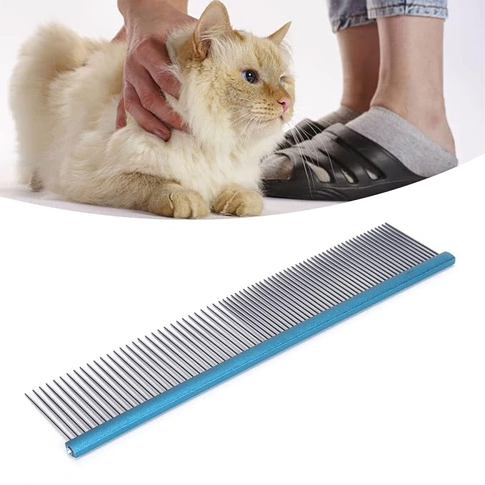 Greyhound Comb For Dogs, Two-In-One Stainless Steel Blue Straight Row Cat Comb Greyhound Comb Dog Comb with Rounded Ends for Long Short Haired Dog