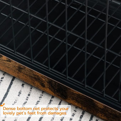 Dog Crate Furniture, 25.5" Small Dog Kennel Indoor, Wooden Cage with Pull-Out Tray, Double Doors Pet House Side End Table for Small/Medium Dogs, Rustic Brown BF642GW03G1