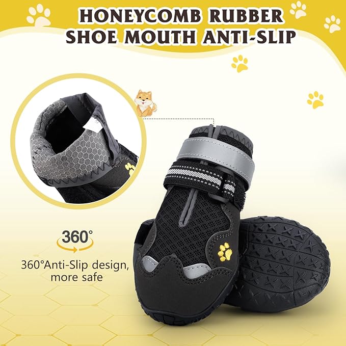 Dog Shoes for Large Medium Small Dog, Mesh Breathable Dog Shoes for Hot Pavement, Anti-Slip Dogs Boots Paw Protectors with Reflective for Outdoor Walking Indoor Hardfloors (Size 1)