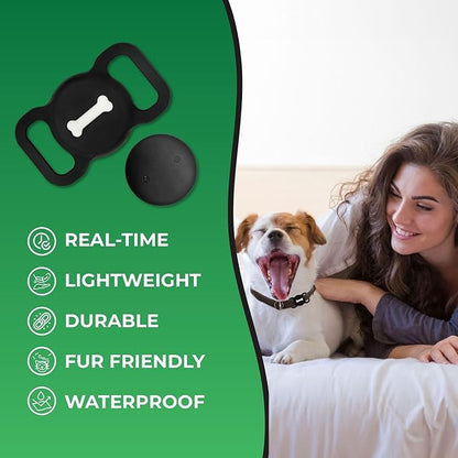 Dog Tracker, Pet Location Tracker with Collar Holder, Dog Tracking Device No Monthly Fee MFi Certificated, Works with Find My (iOS Only) - Black Case