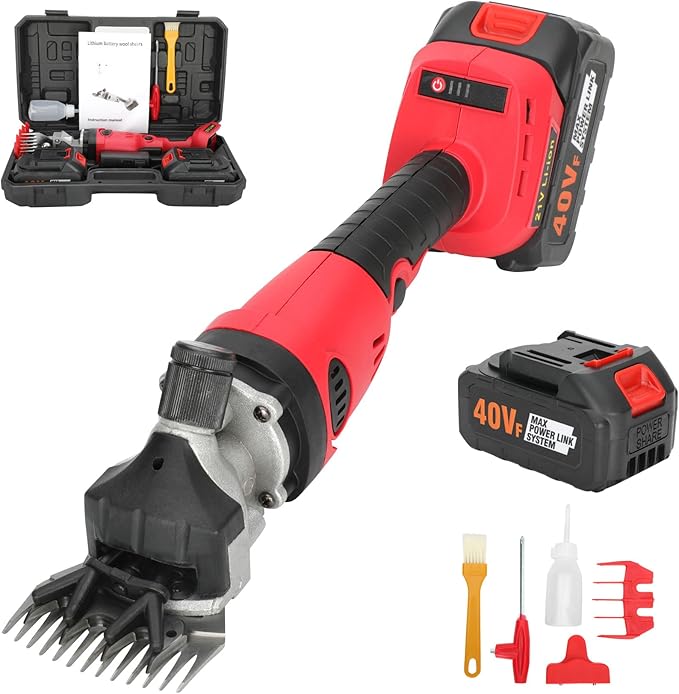 21V Cordless Electric Professional Sheep Shears, Rechargeable Sheep Clippers Cordless, Heavy Duty Animal Grooming Clippers for Sheep, Goats, Cattle and Other Farm Livestock(2 Lithium Batteries)