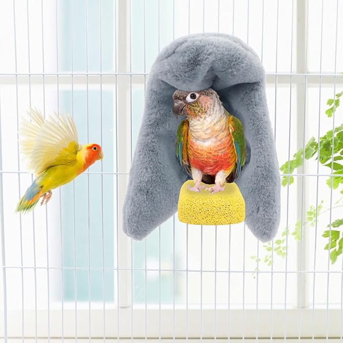 Cozy Bird Blanket Parrot Cage Snuggle Hut Warm Bird Nest House Bed Hanging Hammock for Parakeet Cockatiel Conure African Grey (Medium, Grey)