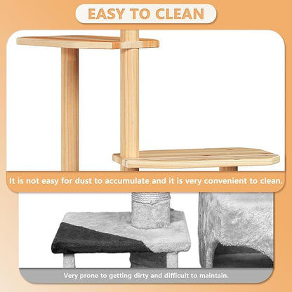 Outdoor Cat Tree - Durable 4-Tier Natural Wood for Multiple Cats, All-Weather for Patio, Garden, Balcony - Ideal for Scratching, Climbing, and Lounging