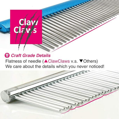 7.5" Greyhound Oval Grooming Comb  Blue Aluminum Spine, Stainless Steel Teeth Comb for Long-Haired Dogs & Cats, Removes Mats, Tangles, and Loose Fur  Lightweight for Long Time Deshedding