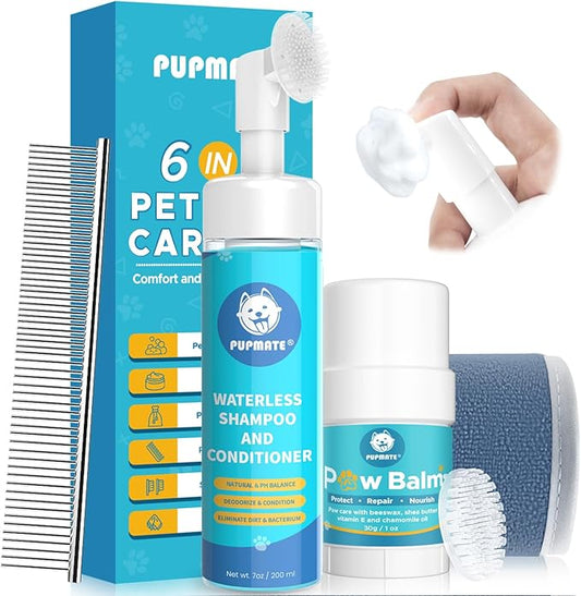 Dog Paw Care Kit | No-Rinse Paw Cleaner & Soothing Paw Balm | Gentle and Safe | Removes Tangles & Knots with Dog Grooming Comb | Paw Care Solution for Dogs and Cats