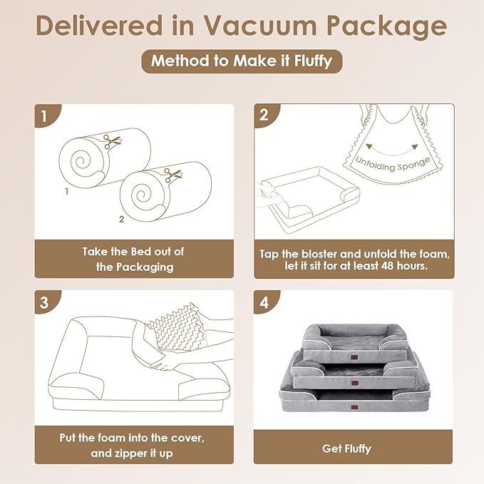 EHEYCIGA Orthopedic Dog Bed for Small Dogs, Waterproof Memory Foam Small Dog Beds with Sides, Non-Slip Bottom and Egg-Crate Foam Medium Dog Couch Bed with Washable Removable Cover, Grey