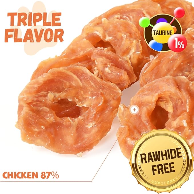 Dog Treats Chicken Jerky Rings, Rawhide-Free Grain-Free Real Dried Tenders Natural Chicken Breast Dog Chewy Training Snacks for Small Medium Large Dogs Large Pack 10.58oz