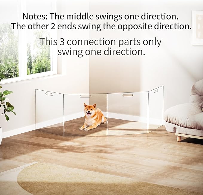 Acylic Pet Playpen Gate for The House Doorways, Clear Acrylic Pet Gate for Dogs, Freestanding, Clear (Medium, Panel, 4)