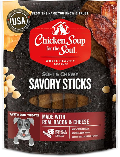 Chicken Soup for the Soul Savory Sticks Dog Treats, Bacon & Cheese, 5 Ounce Bag | Soy, Corn & Wheat Free, No Artificial Flavors or Preservatives