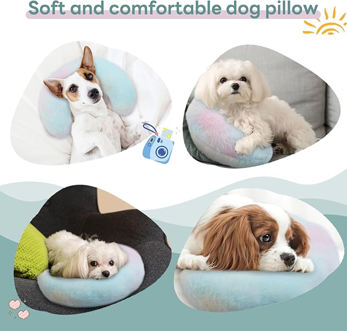 T'CHAQUE Dog Pillow Dog Calming Pillow for Small Dogs Anxiety Relief Comfort Dog Neck Pillow Bed Soft Cat Pillow for Indoor Cats Half Donut Cuddler U-Shaped Pillow Pet Sleeping Improve Calming Toy
