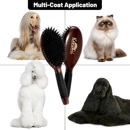 Kenchii Boar and Nylon Bristle Dog/Cat Grooming Brush with One-Piece Maple Body-Choose Size Large, Small (Large)