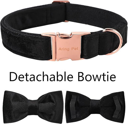 ARING PET Bowtie Dog Collar,Velvet Dog Collars with Removable Bowtie, Adjustable Bowtie Collar for Girl and Boy Dogs.