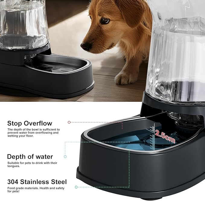 Gardner Pet Automatic Dog Water Dispenser Gravity Stainless Steel Water Waterer Feeder, Large Capacity Water Feeding Bowls for Medium & Large-Sized Dogs Cats Other Pets -(2.1 Gallon)