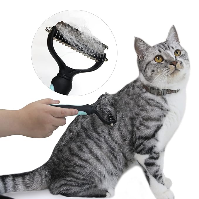 Dog Brush - Pet Dematting and Undercoat deshedding rake - Stainless Steel Grooming Comb For Dogs Cats furry pets large or medium remove knots tangles in long fur hair