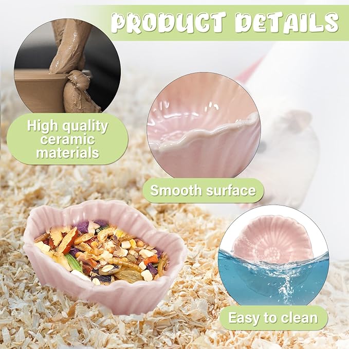 Small Ceramic Pet Hamster Bowl, Easy to Clean Anti Flipping Hamsters Food and Water Bowl, Small Animal Bowls for Dwarf Hamster, Parrots (Pink, s)