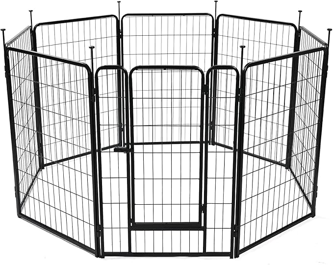 Amazon Basics Dog Playpen, 8 Panels Metal Fence with Door, Foldable for Indoor and Outdoor Use, Suitable for Small to Medium Sized Dogs, 36 Inch Height, Black