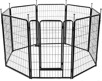 Amazon Basics Dog Playpen, 8 Panels Metal Fence with Door, Foldable for Indoor and Outdoor Use, Suitable for Small to Medium Sized Dogs, 36 Inch Height, Black