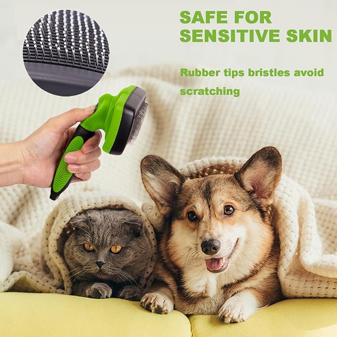 YINGFAN Self Cleaning Slicker Dog Brush for Shedding, Pet Friendly Dog Brushes for Grooming, Deshedding Dog Brush for Long Haired and Short Haired Dogs (Green)