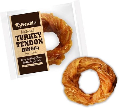 Afreschi Natural Turkey Tendon Ring (L) 1 Unit per Pack, Dog Treats for Signature Series, All Natural Human Grade Puppy Chew, Turkey Sourced from USA, Hypoallergenic, Rawhide Alternative