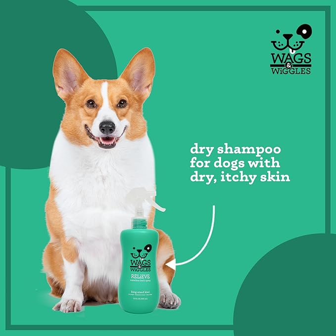 Wags & Wiggles Relieve Anti-Itch Spray for Dogs | Waterless Dry Shampoo for Dogs With Dry, Itchy, Or Sensitive Skin | Kiwi Scent Your Dog Will Love, 12 Ounces, Anti-Itch Spray - Kiwi