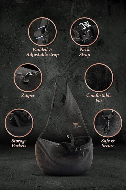 Noah & Paw Dog Sling Carrier for Small Dogs 5-18lb, Dog Sling for Small Dogs and Cats, Dog Carrier with Adjustable Padded Strap, Denim Lined with Fur, 3X Safety Features, Machine Washable