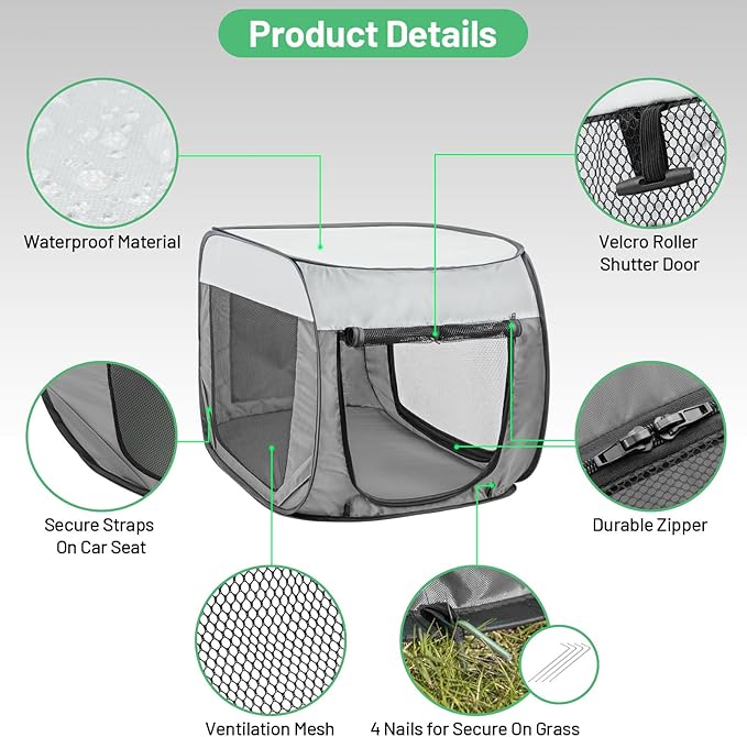 Portable Soft Dog Crate Pop Up Collapsible Dog Cat Kennel Travel Dog Enclosure Indoor Outdoor Large Dog Bed Foldable Crate for Pets（Little Gray and Dark Gray-Small）