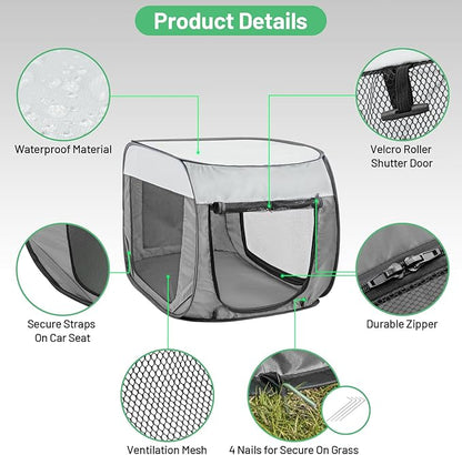 Portable Travel Dog Crate Pop Up Soft Dog Kennel Collapsible Travel Dog Cat Enclosure Indoor Outdoor Large Foldable Crate for Pets（Little Gray and Dark Gray-Medium）