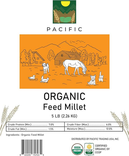 PACIFIC Organic Petfood Organic Feed Millet - Millet Bird Seed | Rich with Fiber & Minerals | USDA and CCOF Certified | Packed in USA (5 Pound (Pack of 1))