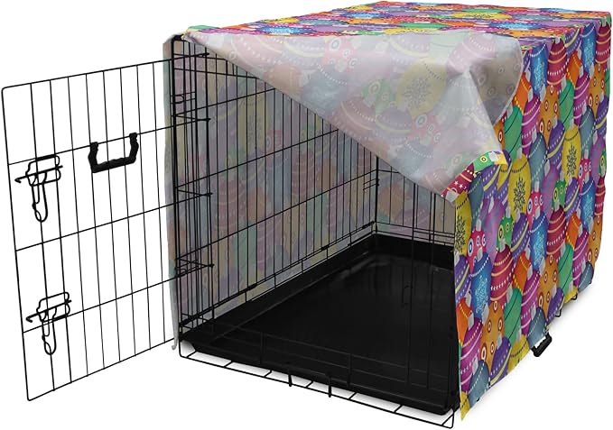 Ambesonne Christmas Dog Crate Cover, Colorful Christmas Balls Different Retro Patterns Holiday CelebratiTheme Print, Easy to Use Pet Kennel Cover Small Dogs Puppies Kittens, 22 Inch, Purple Multicolor