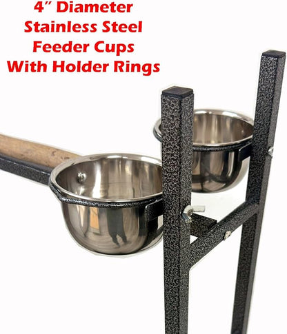 65.5 Inch X-Large Parrot Natural Perch Stand Bird Play Ground Training with Strong Climbing Play Ladder Stainless Feeding Bowls Toy Hook Removable Washable Tray Lockable Rolling Wheels