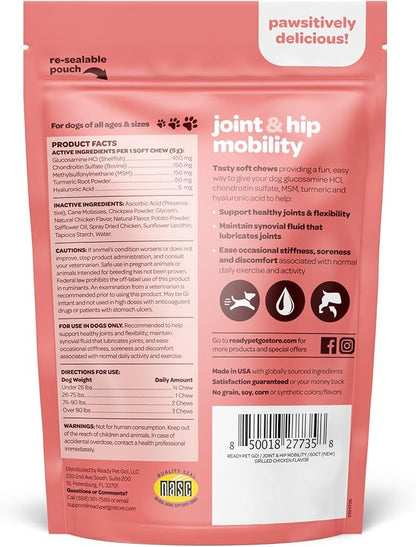 Hip and Joint Chews for Dogs | Dog Glucosamine Chews for Comfort & Mobility with Chondroitin MSM & Turmeric | Dog Joint Supplement for All Ages & Sizes | NASC Certified & Made in The USA | 60 Chews