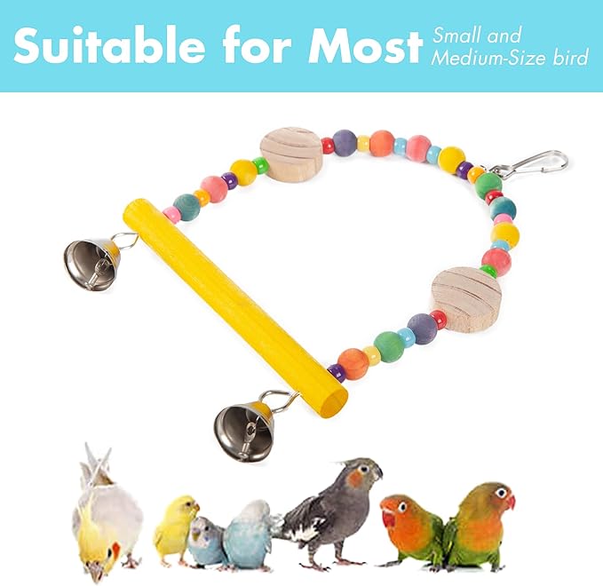Bird Swing for Parakeets - 9 * 6 inch Bird Toys for Conures - Wooden Parrot Swing Parakeet Swing for Cage Cockatiel Swing Bird Swings for Parakeets and Bird Swings for Small Birds