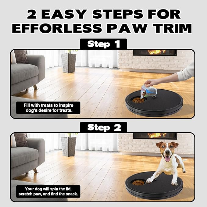 3 in 1 Rotatable Round Dog Scratch Board with Food Storage Compartment Box Nail Grinder Claw Care, Stress-Free Scratch Pad