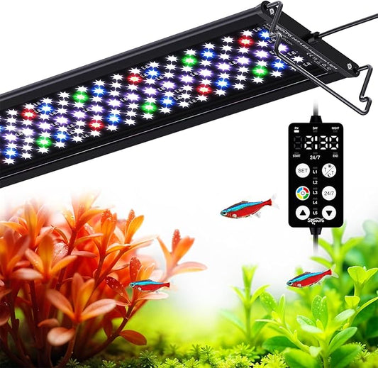 SEAOURA LED Aquarium Light, 24/7 Custom Timer, Power-Off Memory,7-Row LED 12-18in Full Spectrum Fish Tank Light, 8 Colors, 20 Brightness, Day&Night Cycle, Adjustable Mount for Freshwater Plant Growth