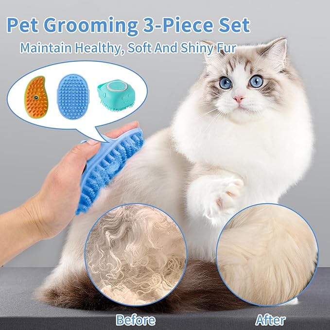 3Pcs Dog Grooming Brush Dog Cat Bath Brush Massage Rubber Comb Pet Shampoo Brush Dog Scrubber with Handle for Long Short Haired Dogs and Cats (Green Blue)