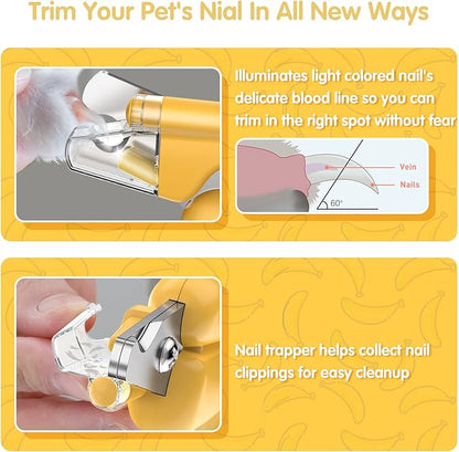 Dog Nail Clippers with LED Light & Nail File  Professional at-Home Pet Grooming Kit, Razor-Sharp Claw Trimmer & Built-in File for Safe, Stress-Free Trimming on Dogs Cats. Yellow