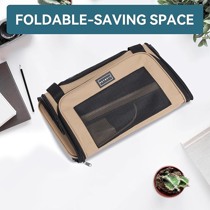 PETSFIT Pet Carrier for Cat, Small Dogs, Dog Carrier Airline Approved, TSA Approved Soft Cat Carrier for Travel, Small Animal Carrier for Pets Under 12 Lbs, Khaki