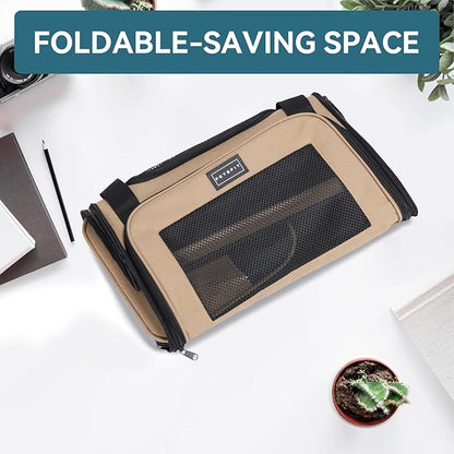 PETSFIT Pet Carrier for Cat, Small Dogs, Dog Carrier Airline Approved, TSA Approved Soft Cat Carrier for Travel, Small Animal Carrier for Pets Under 12 Lbs, Khaki