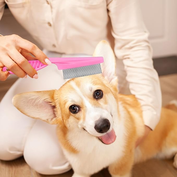 12 Pcs Pet Hair Comb Flea Comb for Dogs Cats Remover Tool with Stainless Steel Teeth Metal Flea Comb for Pet Supplies Remove Tear Stain Knots Crust Mucus (Multicolor)