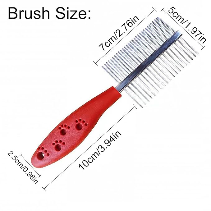 Dual Row Rubber Handle Dog Brush for Small Dogs -Grooming Tool for Puppies, Yorkies, Shih Tzus, Maltipoos & Maltese (Red)