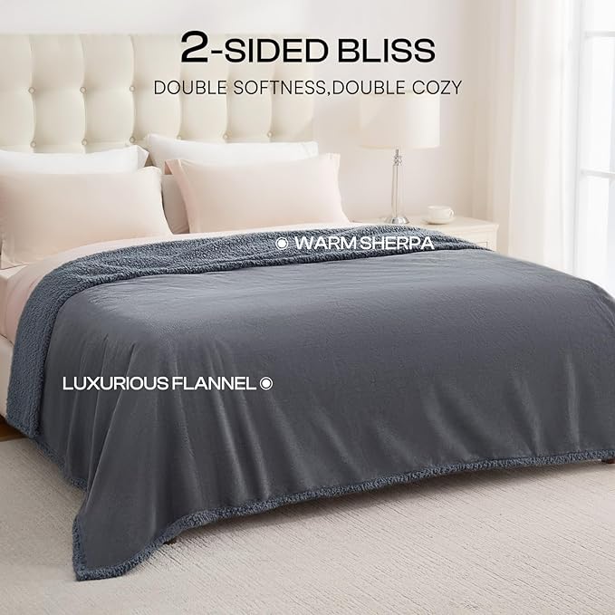 Luciphia Waterproof Bed Blanket Washable, Soft Sherpa Fleece Puppy Reversible Throw Blankets for Medium Large Dog Cat, Furniture Cover Protector Couch from Liquid Pee and Pet Fur, Light Grey,65" x 57"