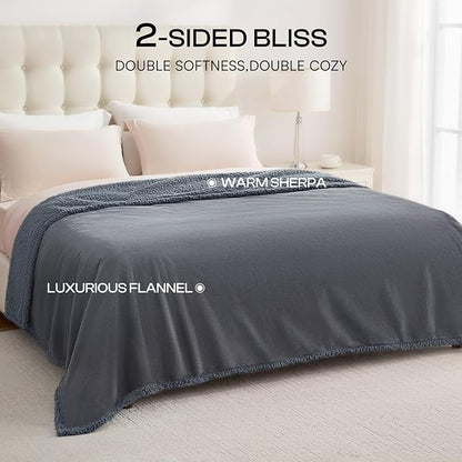 Luciphia Waterproof Bed Blanket Washable, Soft Sherpa Fleece Puppy Reversible Throw Blankets for Medium Large Dog Cat, Furniture Cover Protector Couch from Liquid Pee and Pet Fur, Light Grey,65" x 57"