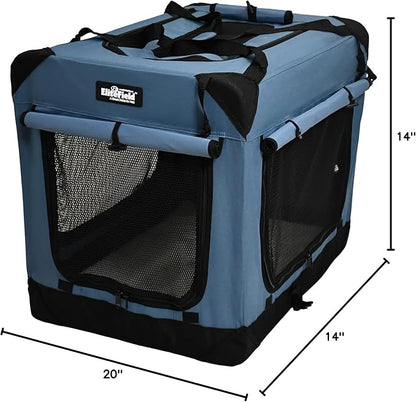 EliteField 4-Door Folding Soft Dog Crate with Curtains, Carrying Bag and Fleece Bed (2 Year Warranty), Indoor & Outdoor Pet Home (20" L x 14" W x 14" H, Blue Gray+4 Door Curtains)