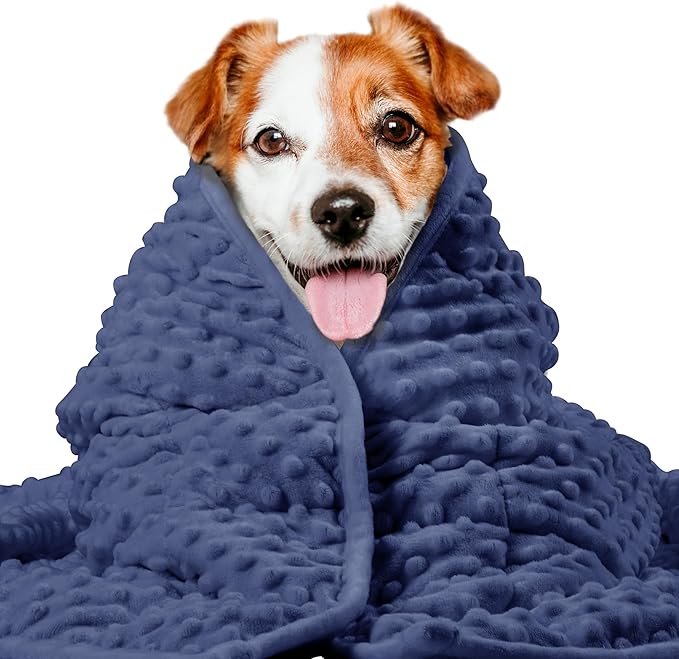 LaSyL Weighted Blanket for Pets | Thunder Blanket for Dogs Anxiety | Premium Soft Minky | Relaxation & Calming & Anti Anxiety | Used in Car, Bed, Couch | Dark Blue, Washable Medium 32" L x 40" W