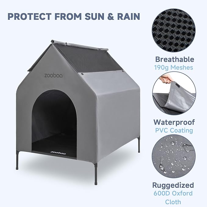 29" 2-in-1 Dog House for Medium Dogs, Elevted Dog House Outdoor/Indoor, Puppy Shelter Outside,Water Resistant 600D PVC and Durable 2x1 Textilene Raised Dog Bed