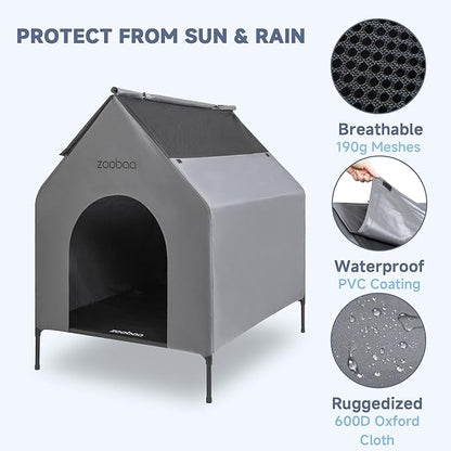 29" 2-in-1 Dog House for Medium Dogs, Elevted Dog House Outdoor/Indoor, Puppy Shelter Outside,Water Resistant 600D PVC and Durable 2x1 Textilene Raised Dog Bed