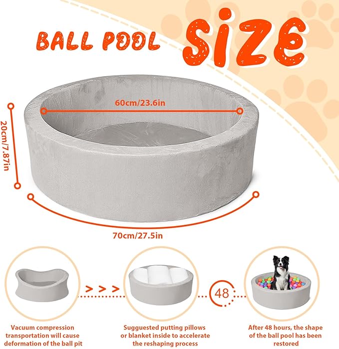 Dog Beds, 27 Inch Round Foam Pet Bedsï¼_uitable for Small Dog & Cat to Sleep in and Play in The Ball Pitï¼_ray - Ideal for Puppies and Kittensï¼_alls NOT Includedï¼...