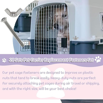 20 Sets Pet Carrier Replacement Fasteners Set - Heavy Duty Stainless Steel Bolts and Nuts for Kennel and Carrier - Dog and Cat Carrier Replacement Parts, M5×40-W